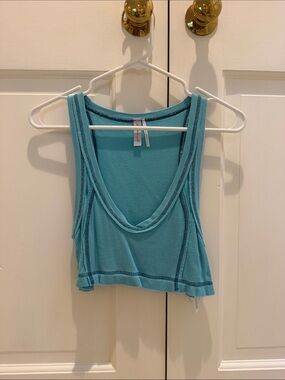 Urban Outfitters Teal Cropped Rib Tank Top